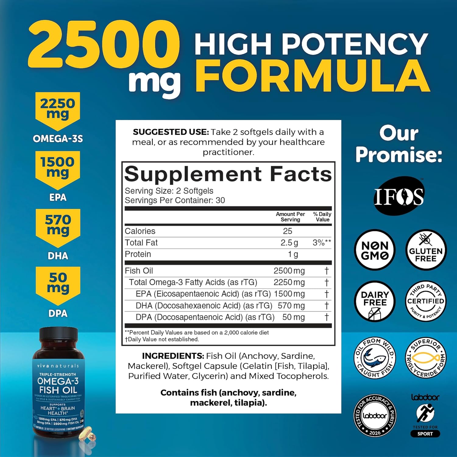 Viva Naturals Triple Strength Omega 3 Fish Oil Pills